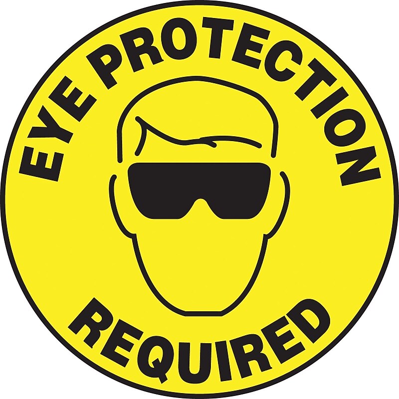 Accuform Slip-Gard EYE PROTECTION REQUIRED Round Floor Sign, Black/Yellow, 17