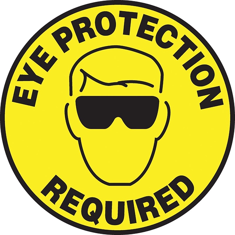 Accuform Slip-Gard EYE PROTECTION REQUIRED Round Floor Sign, Black/Yellow, 8"Dia. (MFS311) image 1