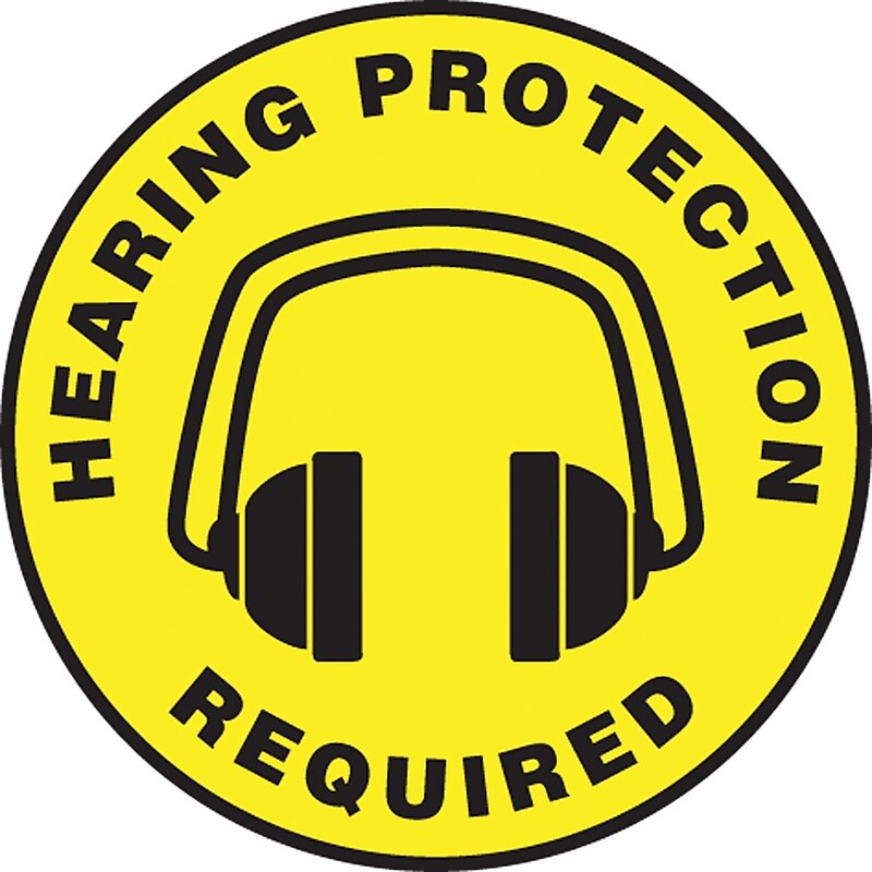 Accuform Slip-Gard HEARING PROTECTION REQUIRED Round Floor Sign, Black/Yellow, 8"Dia. (MFS1008) image 1