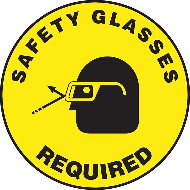Accuform Slip-Gard SAFETY GLASSES REQUIRED Round Floor Sign, Black/Yellow, 8"Dia. (MFS822) image 1