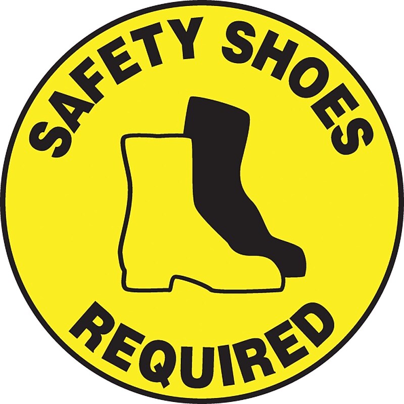 Accuform Slip-Gard SAFETY SHOES REQUIRED Round Floor Sign, Black/Yellow, 8"Dia. (MFS316) image 1