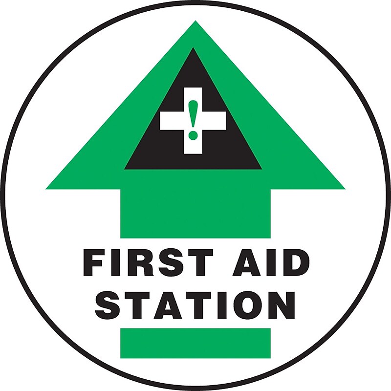 Accuform Slip-Gard FIRST AID STATION Round Floor Sign, Black/Green/White, 17"Dia. (MFS2117) image 1