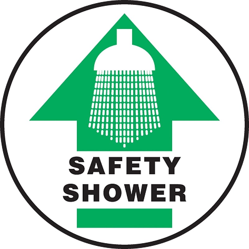 Accuform Slip-Gard SAFETY SHOWER Round Floor Sign, Black/Green/White, 8"Dia. (MFS1608) image 1