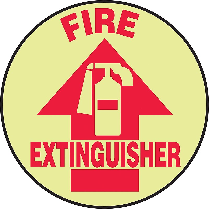 Accuform Slip-Gard FIRE EXTINGUISHER Round Floor Sign, Red/Yellow, 17"Dia. (MFS771) image 1