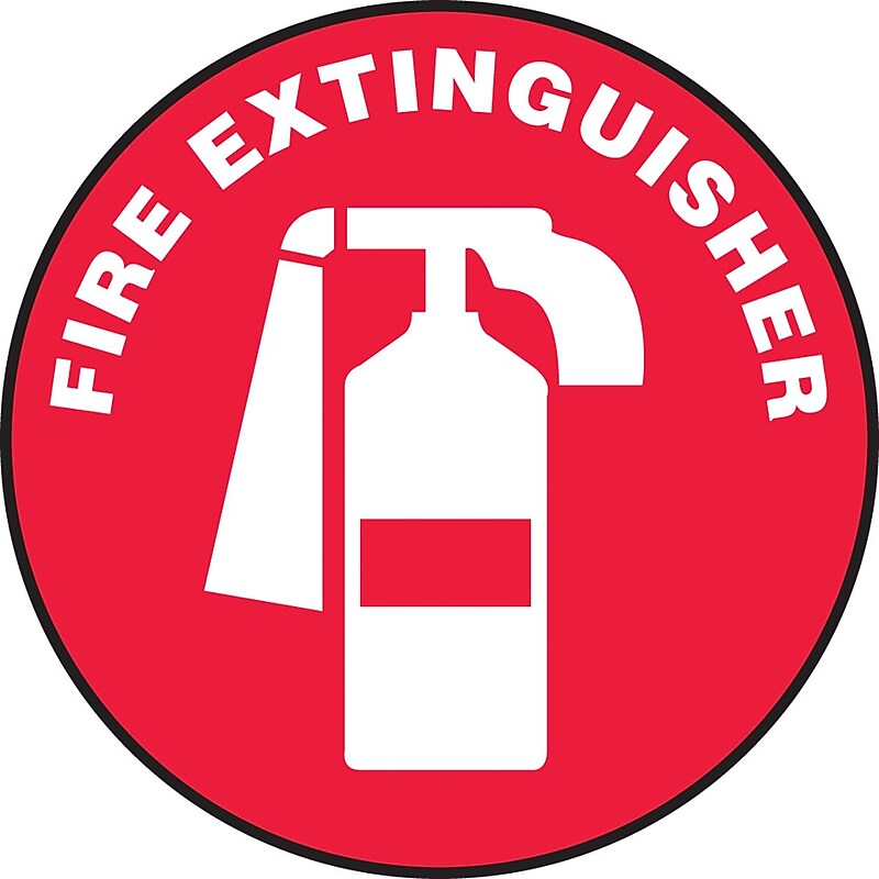 Accuform Slip-Gard FIRE EXTINGUISHER Round Floor Sign, White/Red, 17"Dia. (MFS1417) image 1