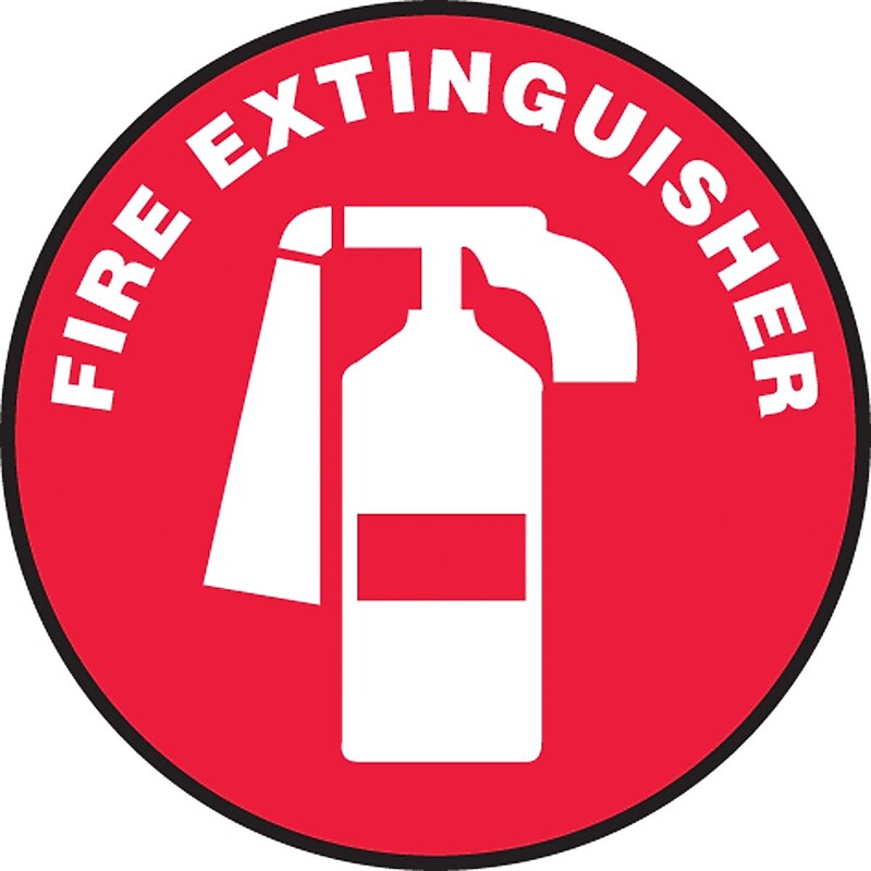 Accuform Slip-Gard FIRE EXTINGUISHER Round Floor Sign, White/Red, 8"Dia. (MFS1408) image 1