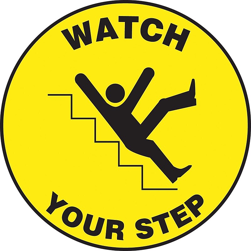 Accuform Slip-Gard WATCH YOUR STEP Round Floor Sign, Black/Yellow, 17"Dia. (MFS709) image 1