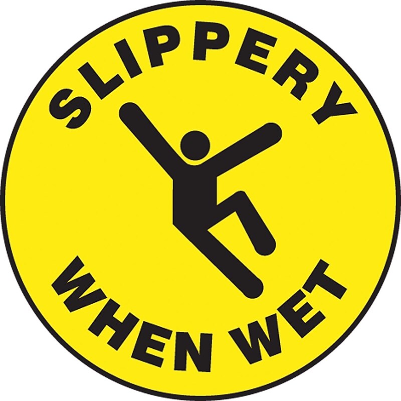 Accuform Slip-Gard SLIPPERY WHEN WET Round Floor Sign, Black/Yellow, 8"Dia. (MFS824) image 1