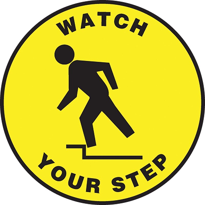 Accuform Slip-Gard WATCH YOUR STEP Round Floor Sign, Black/Yellow, 8"Dia. (MFS1508) image 1