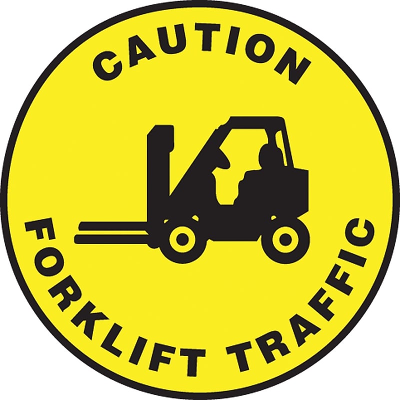 Accuform Slip-Gard CAUTION FORKLIFT TRAFFIC Round Floor Sign, Black/Yellow, 8"Dia. (MFS0308) image 1