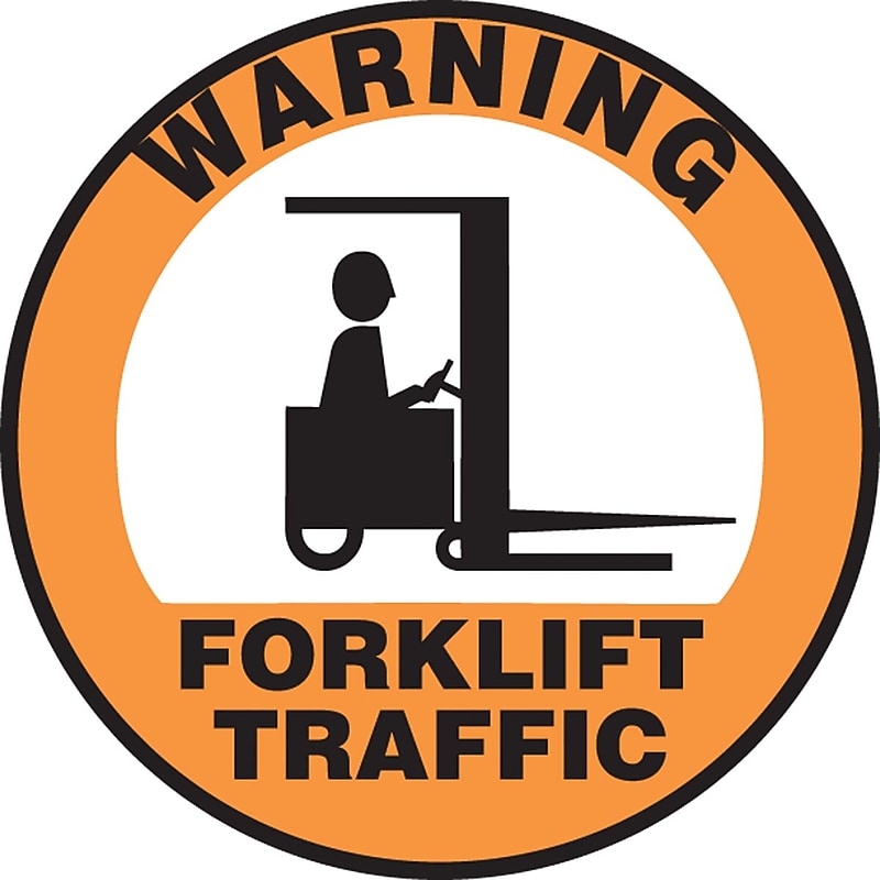 Accuform Slip-Gard WARNING FORKLIFT TRAFFIC Round Floor Sign, Black/White/Orange, 8"Dia. (MFS2808) image 1