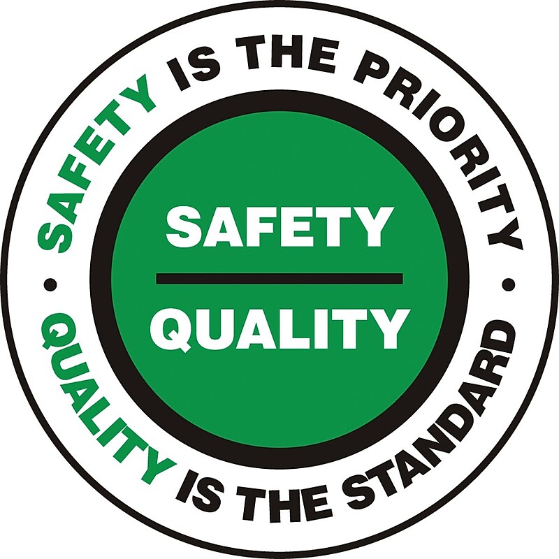 Accuform Slip-Gard SAFETY IS THE PRIORITY QUALITY..Round Floor Sign, BLK/Green/White, 8"Dia. (MFS817) image 1