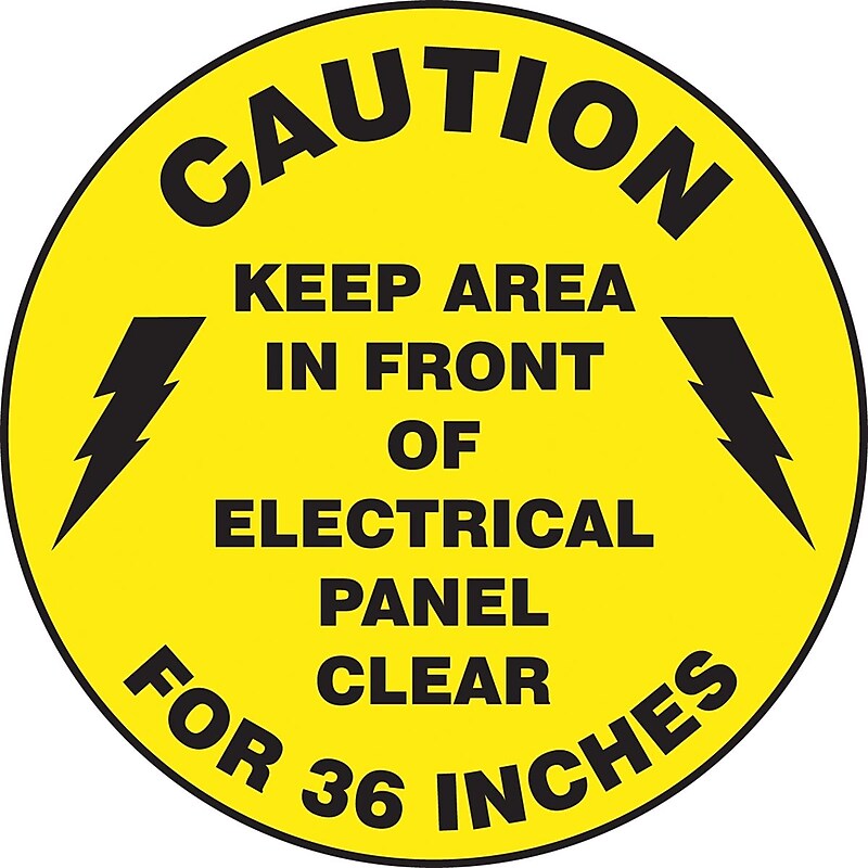 Accuform Slip-Gard CAUTION KEEP AREA IN FRONT OF.. Round Floor Sign, Black/Yellow, 8"Dia. (MFS865) image 1