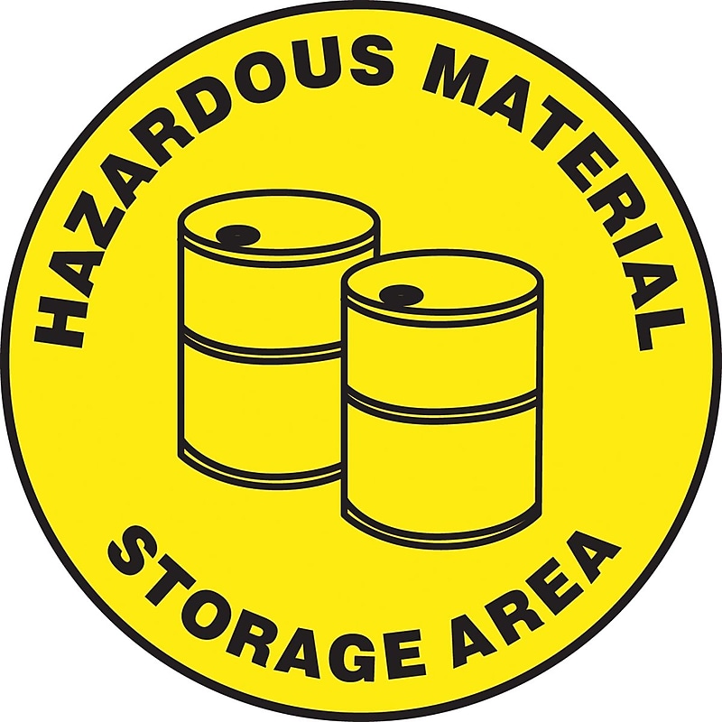 Accuform Slip-Gard HAZARDOUS MATERIAL STORAGE AREA Round Floor Sign, Black/Yellow, 17"Dia. (MFS724) image 1