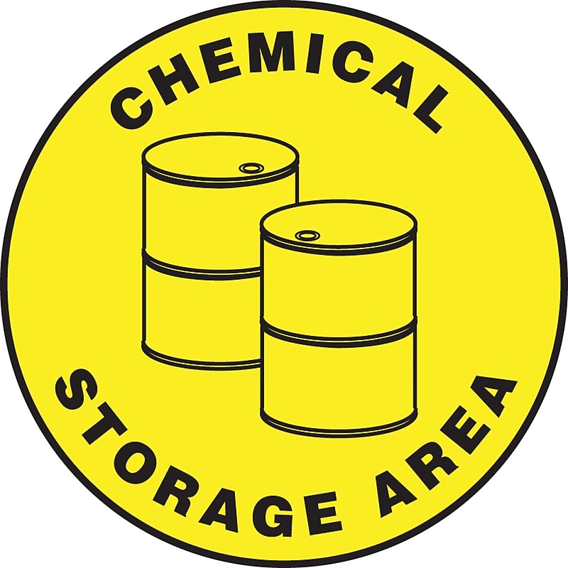 Accuform Slip-Gard CHEMICAL STORAGE AREA Round Floor Sign, Black/Yellow, 17"Dia. (MFS1217) image 1