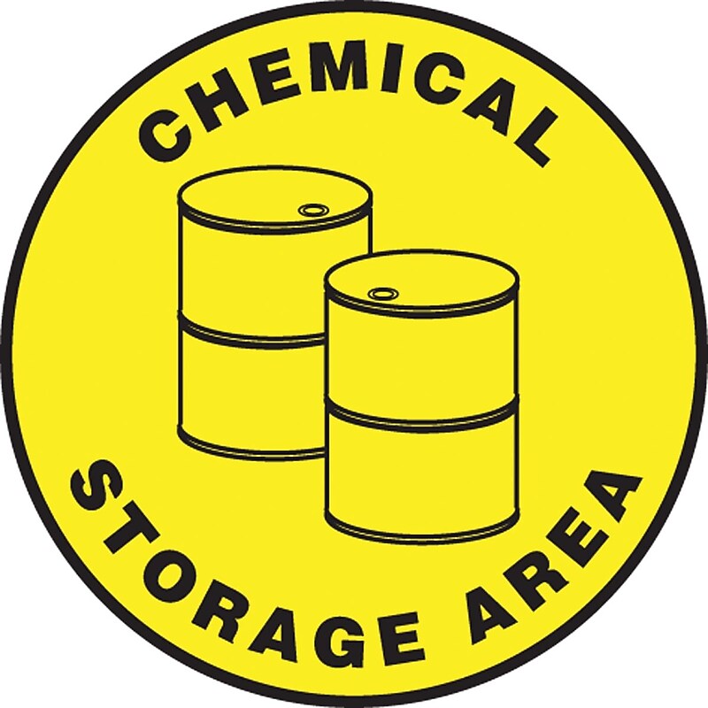 Accuform Slip-Gard CHEMICAL STORAGE AREA Round Floor Sign, Black/Yellow, 8"Dia. (MFS1208) image 1