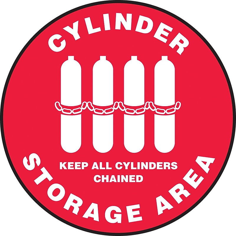 Accuform Slip-Gard CYLINDER STORAGE AREA KEEP ALL.. Round Floor Sign, White/Red, 17"Dia. (MFS0917) image 1