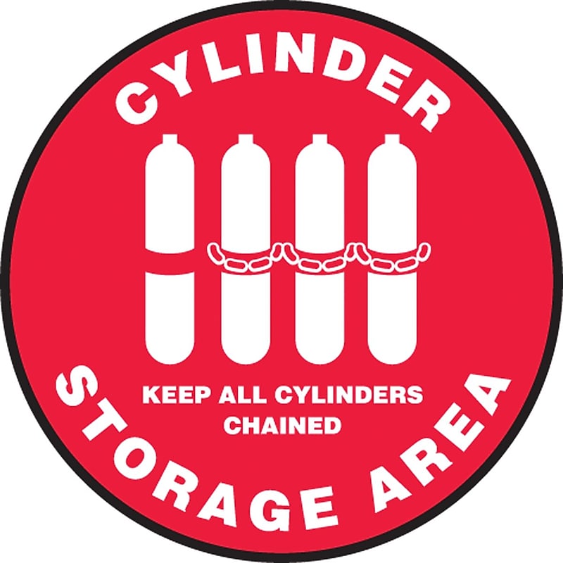 Accuform Slip-Gard CYLINDER STORAGE AREA KEEP ALL.. Round Floor Sign, White/Red, 8"Dia. (MFS0908) image 1