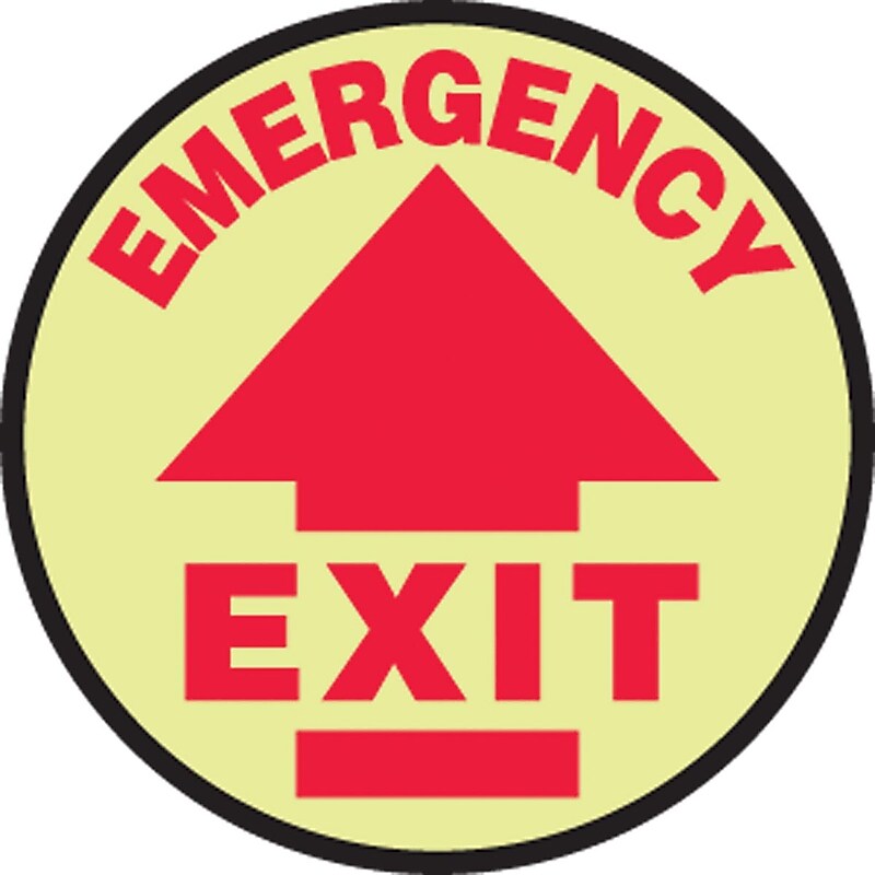 Accuform Slip-Gard EMERGENCY EXIT Round Floor Sign, Red/Yellow, 8"Dia. (MFS872) image 1