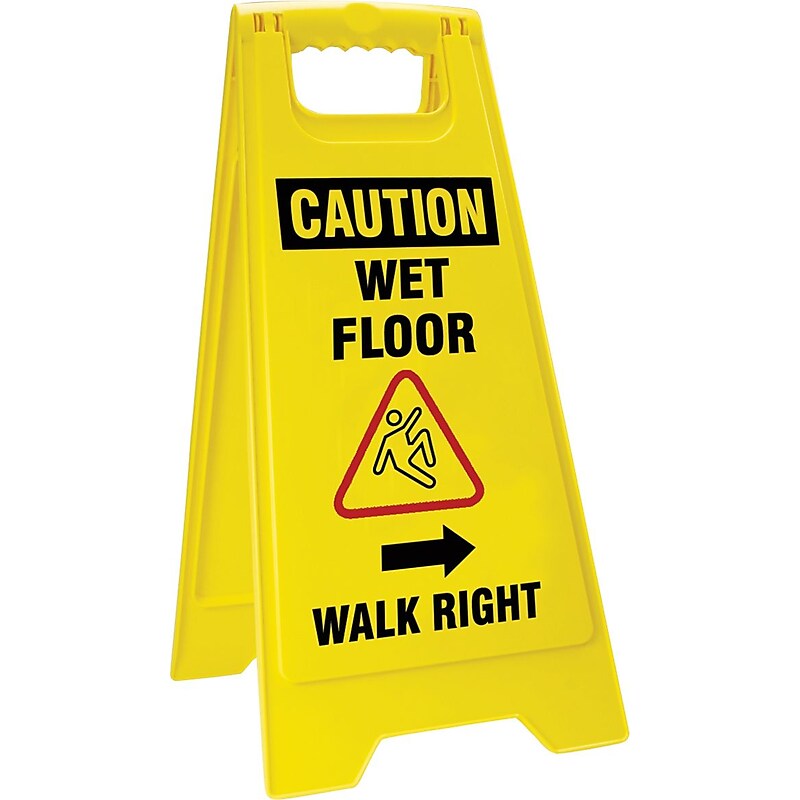 Accuform Slip-Gard CAUTION WET FLOOR WALK 2 X Fold-Ups, Red/Black/Yellow, 25"H x 12"W (PFW426) image 1