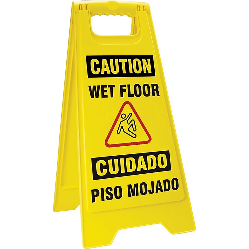Accuform Slip-Gard CAUTION WET FLOOR/CUIDADO PISO MOJADO 2xFold-Ups, Red/BLK/Yellow, 25"x12" (SBPFW424) image 1