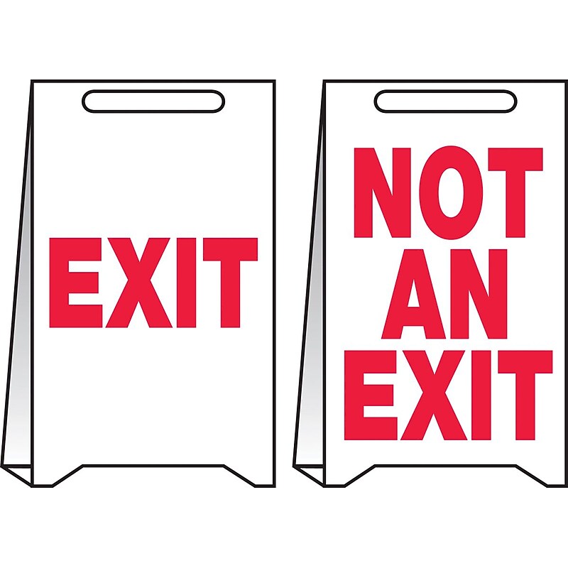 Accuform Slip-Gard EXIT/NOT AN EXIT Reversible Fold-Ups, Red/White, 20"H x 12"W (PFE498) image 1