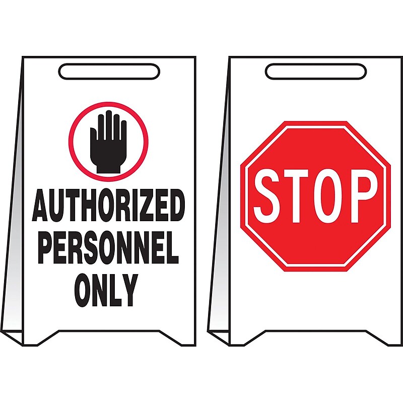 Accuform Slip-Gard AUTHORIZED PERSONNEL ONLY/STOP Reversible Fold-Ups, Red/BLK/WHT, 20"x12" (PFE432) image 1