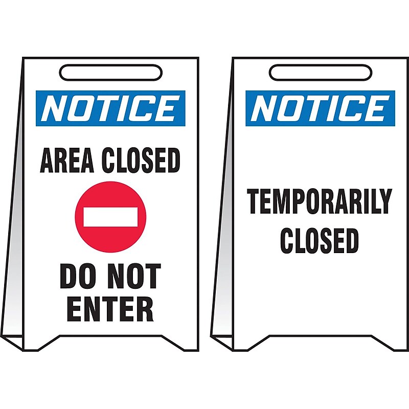 Accuform Slip-Gard NOTICE AREA CLOSED DO NOT..Reversible Fold-Ups, Blue/Black/White, 20"x12" (PFE452) image 1