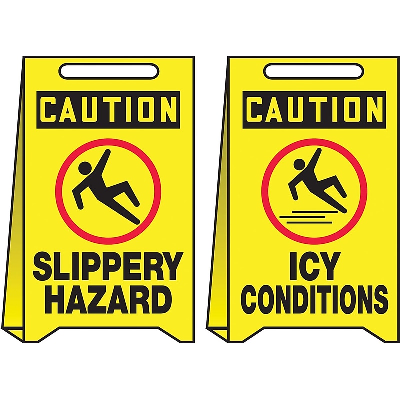 Accuform Slip-Gard CAUTION SLIPPERY HAZARD.. Reversible Fold-Ups, Red/Black/Yellow, 20"x12" (PFE419) image 1