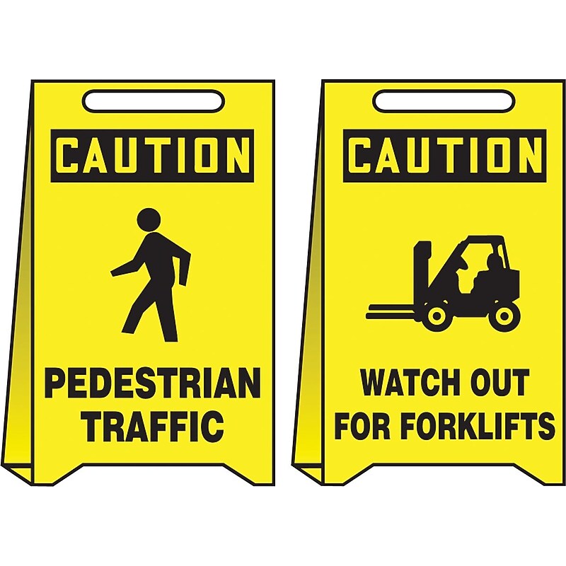 Accuform Slip-Gard CAUTION PEDESTRIAN TRAFFIC..Reversible Fold-Ups, Red/BLK/Yellow, 20"x12" (PFE446) image 1