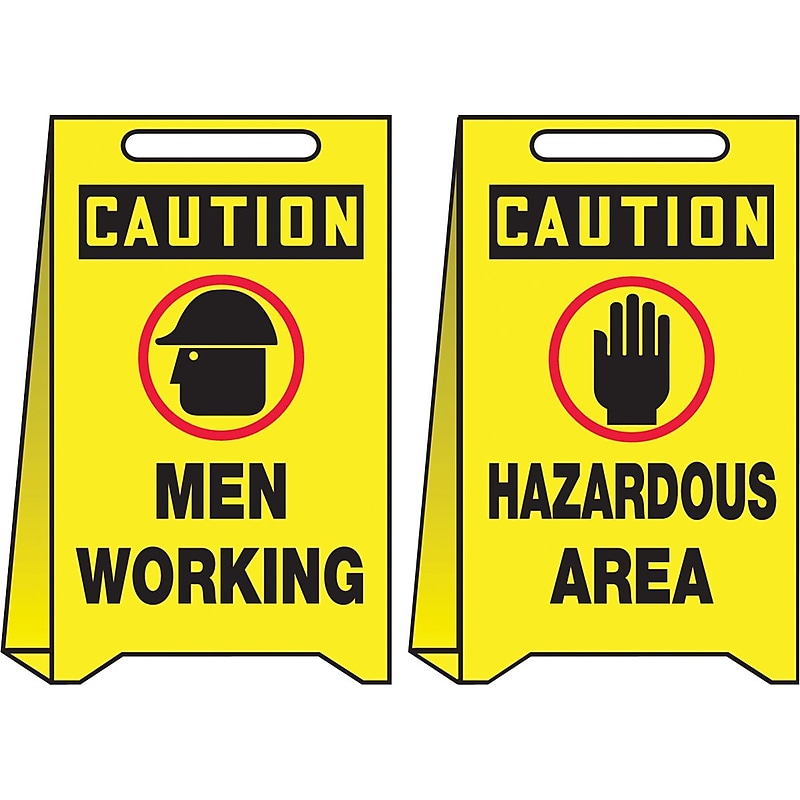 Accuform Slip-Gard CAUTION MEN WORKING.. Reversible Fold-Ups, Red/Black/Yellow, 20"H x 12"W (PFE403) image 1