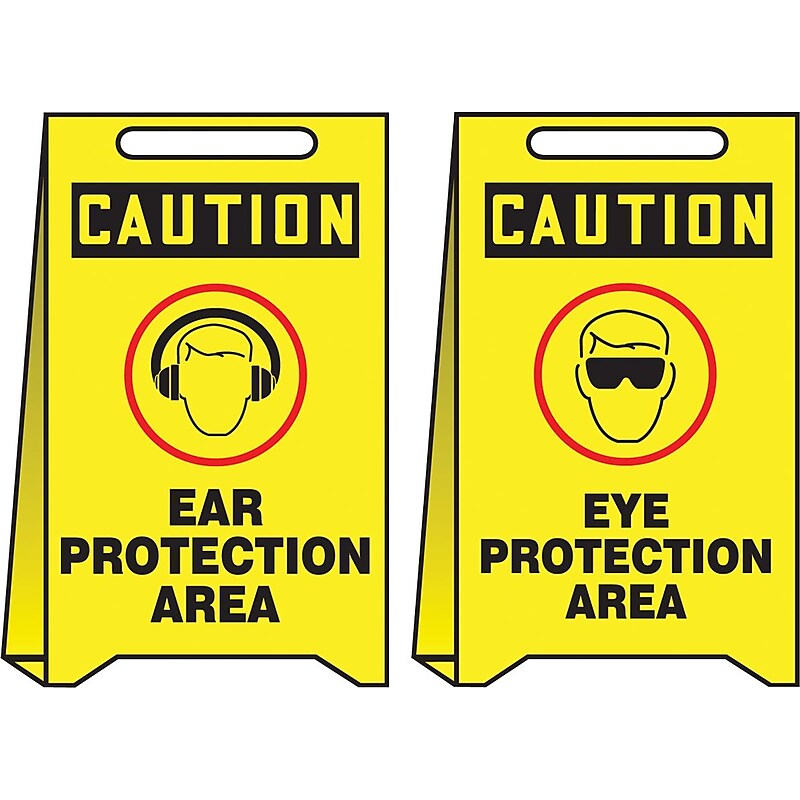 Accuform Slip-Gard CAUTION EAR PROTECTION AREA..Reversible Fold-Ups, Red/BLK/Yellow, 20"x12" (PFE440) image 1