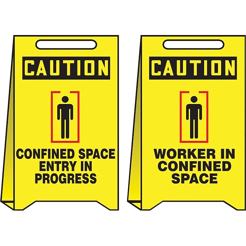 Accuform Slip-Gard CAUTION CONFINED SPACE ENTRY IN..Reversible Fold-Ups, RD/BLK/YLW, 20"x12" (PFE417) image 1