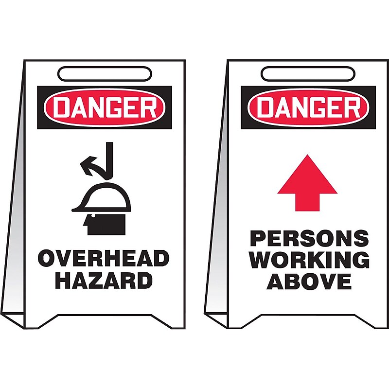 Accuform Slip-Gard DANGER OVERHEAD HAZARD/DANGER..Reversible Fold-Ups, Red/BLK/WHT, 20"x12" (PFE420) image 1