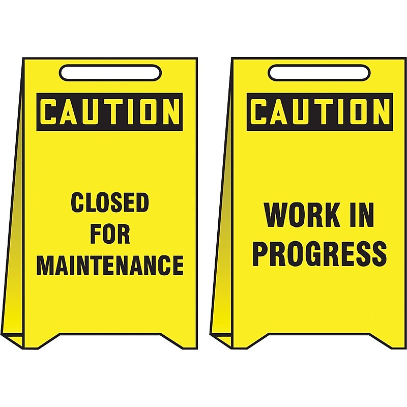 Accuform Slip-Gard CAUTION CLOSED FOR MAINTENANCE..Reversible Fold-Ups, Red/BLK/YLW, 20"x12" (PFE424) image 1