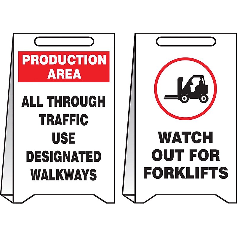 Accuform Slip-Gard PRODUCTION AREA ALL THROUGH..Reversible Fold-Ups, Red/BLK/White, 20"x12" (PFE450) image 1