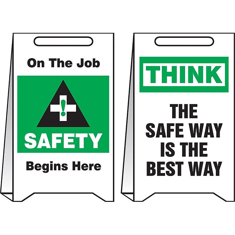 Accuform Slip-Gard ON THE JOB SAFETY BEGINS HERE..Reversible Fold-Ups, Green/BLK/WHT 20"x12" (PFE448) image 1