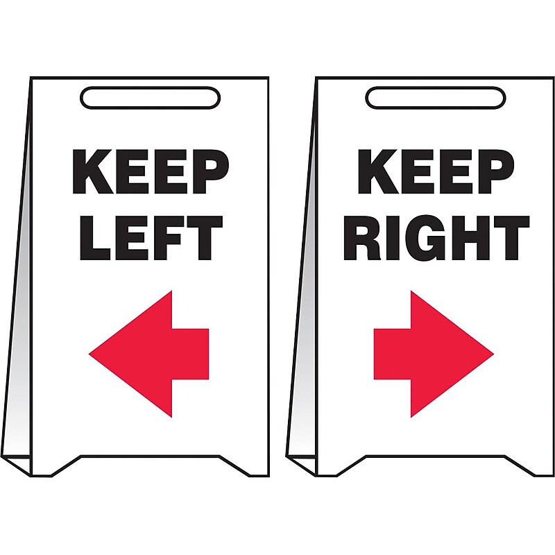 Accuform Slip-Gard KEEP LEFT/KEEP RIGHT Reversible Fold-Ups, Red/Black/White, 20"H x 12"W (PFE438) image 1