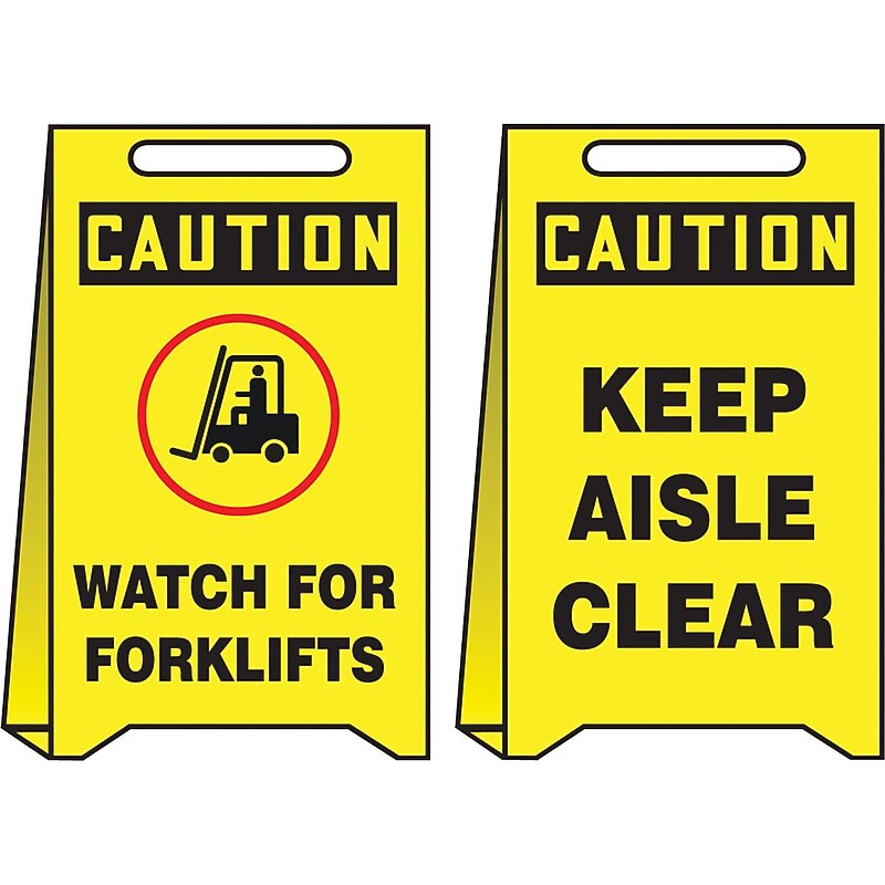Accuform Slip-Gard CAUTION WATCH FOR FORKLIFTS..Reversible Fold-Ups, Red/BLK/Yellow, 20"x12" (PFE434) image 1
