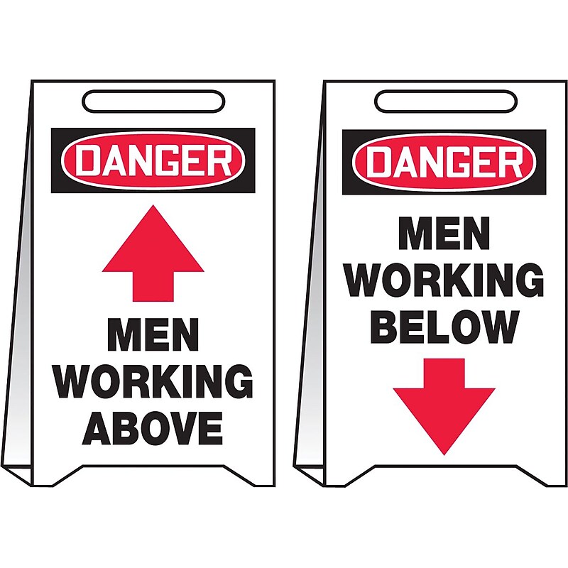 Accuform Slip-Gard DANGER MEN WORKING ABOVE/BELOW..Reversible Fold-Ups, BLK/Yellow, 20"x12" (PFE470) image 1