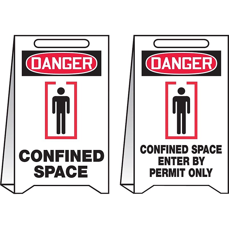Accuform Slip-Gard DANGER CONFINED SPACE / DANGER..Reversible Fold-Ups, Red/BLK/WHT, 20"x12" (PFE462) image 1