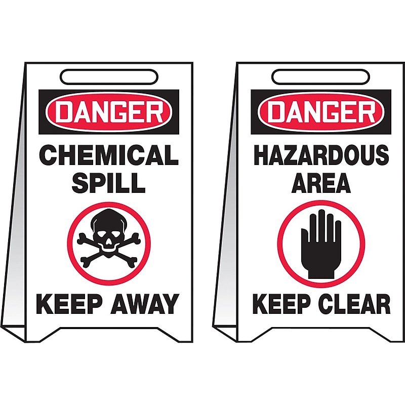 Accuform Slip-Gard DANGER CHEMICAL SPILL/DANGER..Reversible Fold-Ups, Red/BLK/White, 20"x12" (PFE464) image 1
