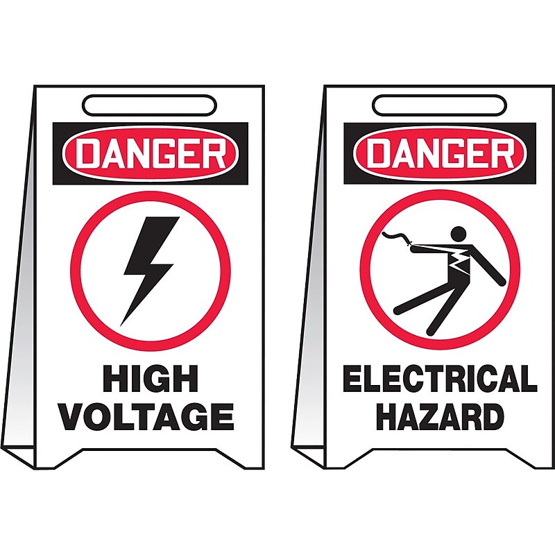 Accuform Slip-Gard DANGER HIGH VOLTAGE/DANGER..Reversible Fold-Ups, Red/Black/White, 20" x 12" (PFE466) image 1