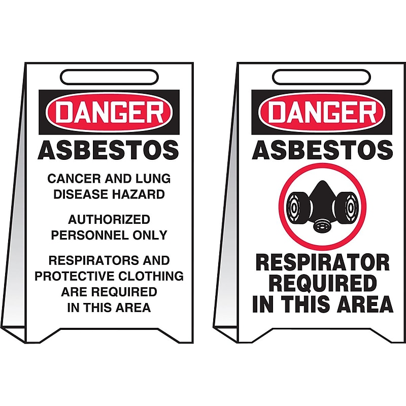 Accuform Slip-Gard DANGER ASBESTOS CANCER & LUNG..Reversible Fold-Ups, Red/BLK/WHT, 20" x 12" (PFE413) image 1