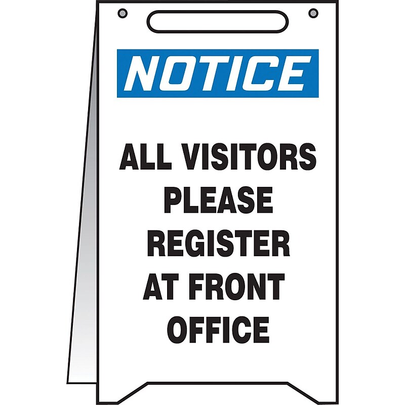 Accuform Slip-Gard NOTICE ALL VISITORS PLEASE REGISTER.. Fold-Ups, Blue/Black/White, 20"x12" (PFR635) image 1