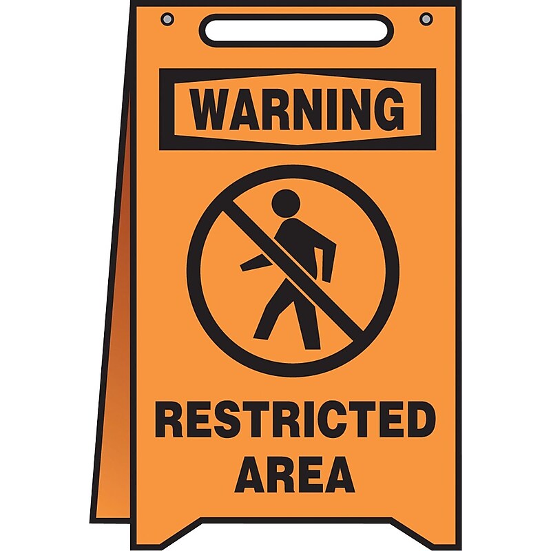 Accuform Slip-Gard WARNING RESTRICTED AREA Fold-Ups, Black/Orange, 20"H x 12"W (MF104) image 1
