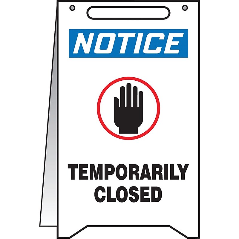 Accuform Slip-Gard NOTICE TEMPORARY CLOSED Fold-Ups, Blue/Black/White, 20"H x 12"W (PFR636) image 1