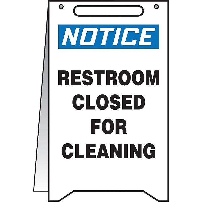Accuform Slip-Gard NOTICE RESTROOM CLOSED FOR CLEANING Fold-Ups, Black/Blue/White, 20" x 12" (MF114) image 1
