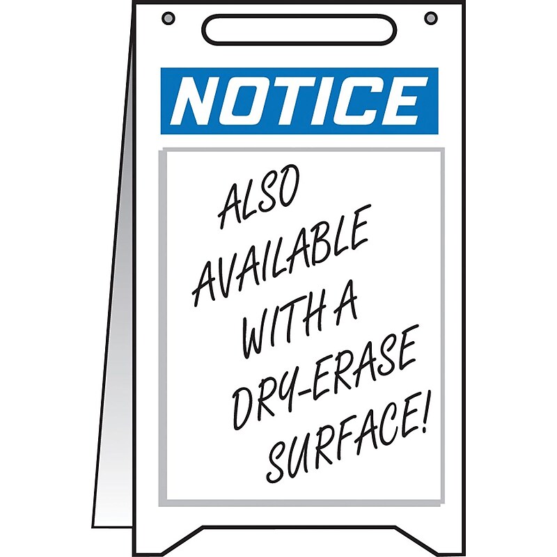 Accuform Slip-Gard NOTICE with DRY ERASE AREA Fold-Ups, Blue/White, 20"H x 12"W (MF101DE) image 1