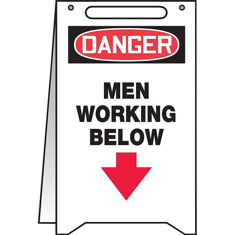 Accuform Slip-Gard DANGER MEN WORKING BELOW Fold-Ups, Red/Black/White, 20"H x 12"W (PFR607) image 1